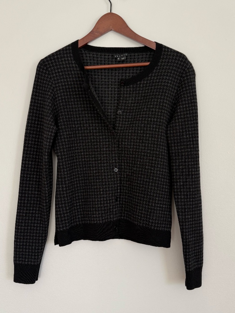 Theory Houndstooth Wool Cardigan Black & Gray